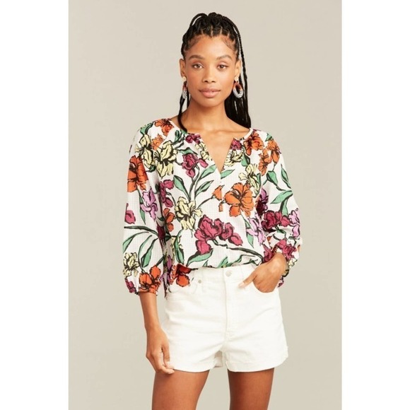 Roller Rabbit Jorales Lucy Top Iris Floral Red Purple Yellow Green SMALL NWT - Picture 7 of 13